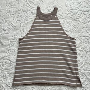 aerie Taupe & White Striped Ribbed Tank